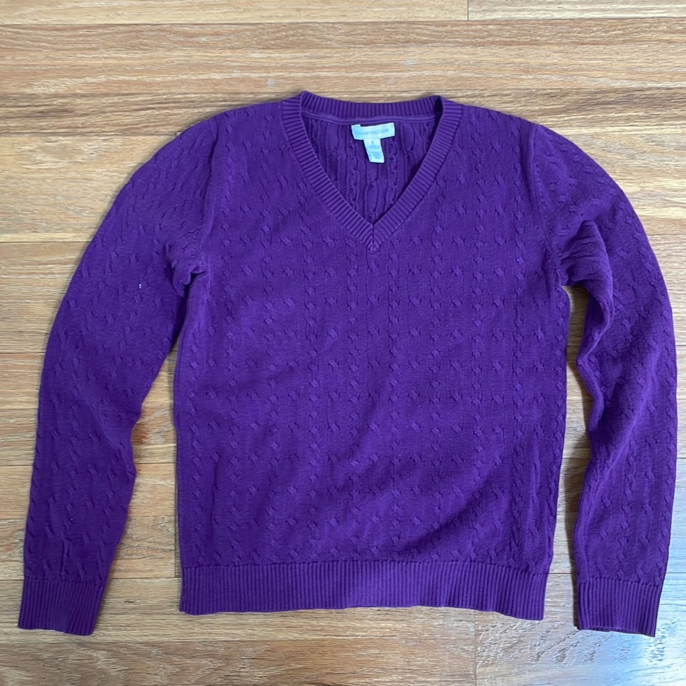 Charter Club Womens Small Purple Cable Knit Sweater V-Neck